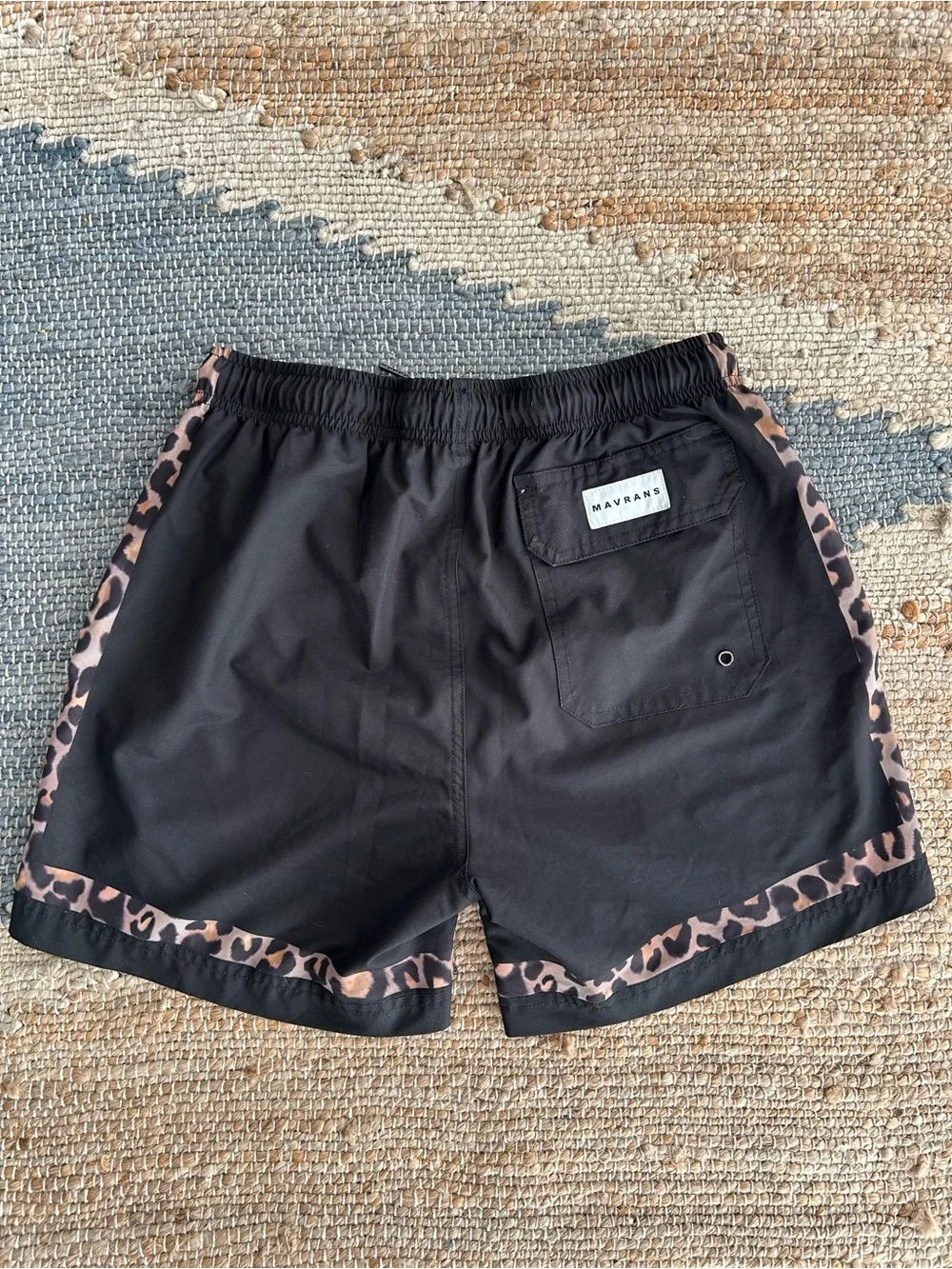 MAVRANS Black Leopard Trim Swim Trunks Board Shorts Size Small